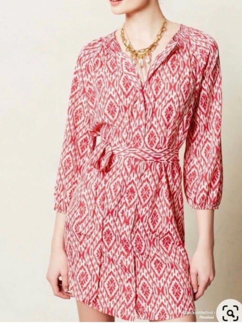 Maeve Anthropologie Chevron Button Up Dress Tie Waist
